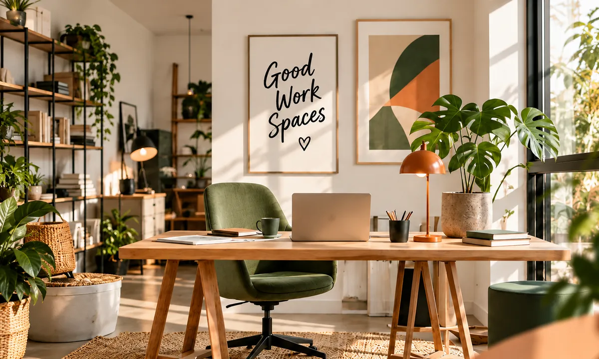 Schreibtisch mit Laptop vor einer Wand mit seitlich einfallendem Tageslicht und übersichtlicher Arbeitsfläche