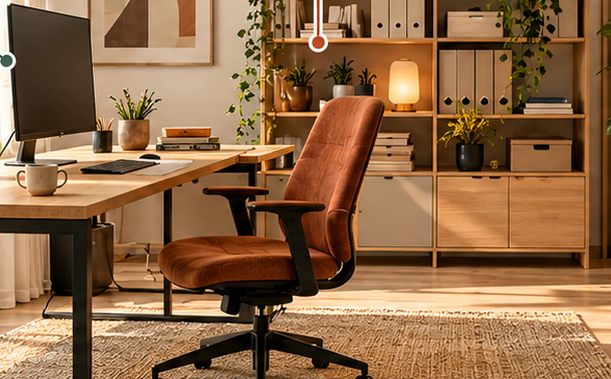 Eigenes Arbeitszimmer mit Schreibtisch, Stuhl und strukturiertem Stauraum